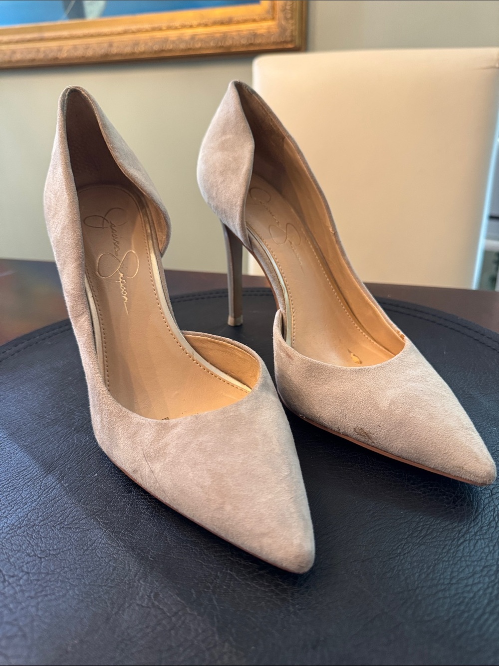 Jessica Simpson Neutral Taupe Suede Pointed D'Orsay Stiletto Heels